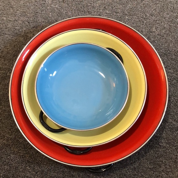 Vtg 70s Enamel Ware Pans Flat Shallow Metal MCM set of 3 made in Yugoslavia - Picture 2 of 9